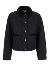 Burberry Oldham Black Quilted Jacket With Corduroy Collar In Tech Fabric Woman In Black