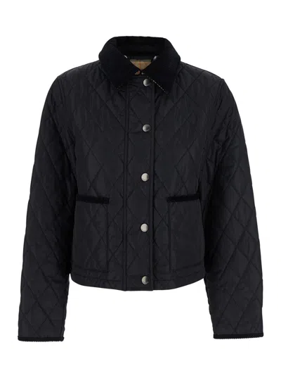BURBERRY BURBERRY 'OLDHAM' BLACK QUILTED JACKET WITH CORDUROY COLLAR IN TECH FABRIC WOMAN