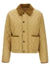 Burberry Oldham Beige Quilted Jacket With Corduroy Collar In Tech Fabric Woman In Neutral