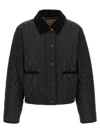 Burberry Women 'oldham' Black Quilted Jacket With Corduroy Collar In Tech Fabric Woman In Black