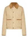 Burberry Oldham Beige Quilted Jacket With Corduroy Collar In Tech Fabric Woman In Neutral