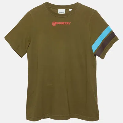 Pre-owned Burberry Olive Green Logo Print Cotton Crew Neck T-shirt 14 Yrs
