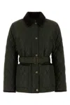 Burberry Quilted Nylon Jacket With Belt In Green