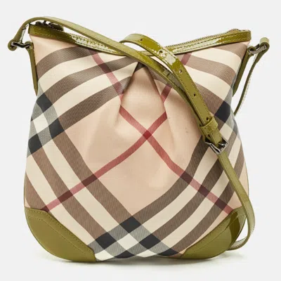 Pre-owned Burberry Olive Green/beige Supernova Check Pvc Dryden Crossbody Bag