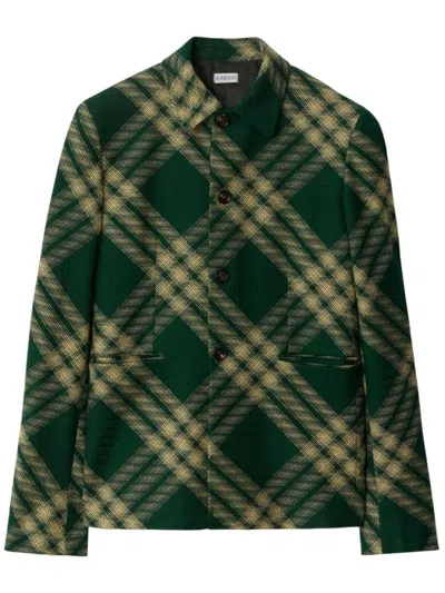 BURBERRY OLIVE WOOL OVERSHIRT