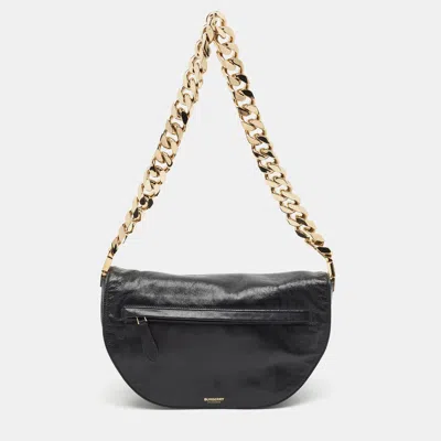 Pre-owned Burberry Olympia Black Leather Chain Shoulder Bag