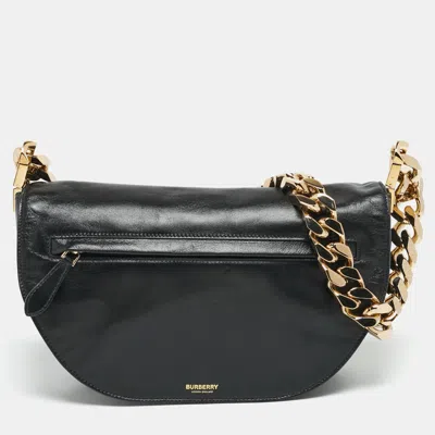 Pre-owned Burberry Olympia Chain Small Black Soft Leather Shoulder Bag