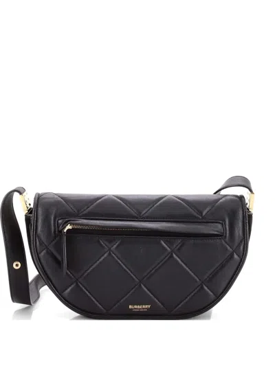 Pre-owned Burberry Olympia Flap Bag Quilted Leather Small Shoulder Bag In Black