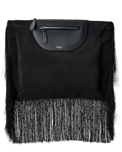 Burberry Olympia Fringe Canvas & Leather Clutch In Black