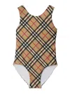 Burberry Round-neck Checked Swimsuit In Brown