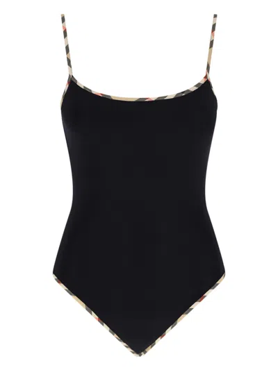 Burberry One-piece Swimsuit "check" In Black