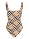 Burberry Check Swimsuit In Sand Ip Check