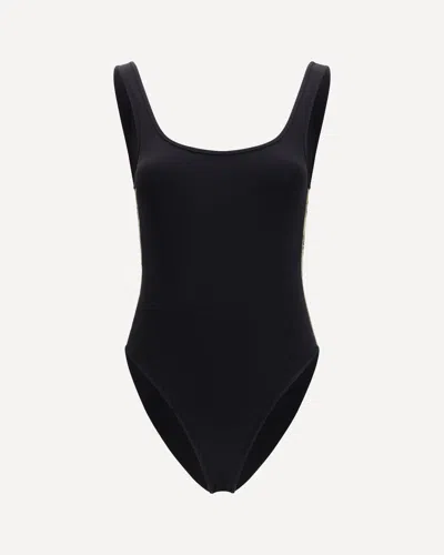 Burberry One-piece Swimsuit With Check Trim In Black