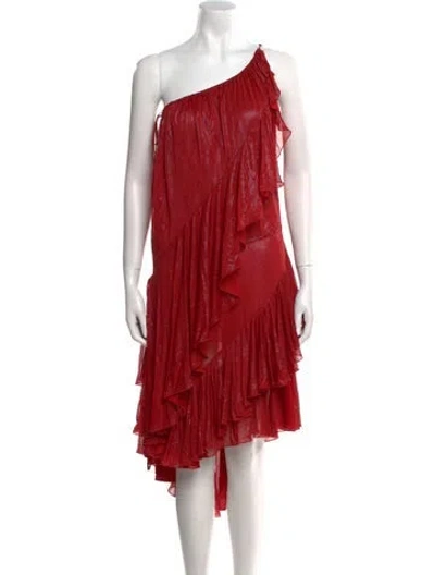 Pre-owned Burberry One-shoulder Midi Length Dress W/ Tags In Red