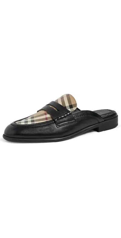 Burberry Opal Check Mule Loafers Black/archive Beige