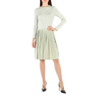 Pre-owned Burberry Open-back Stretch Silk And Crepe Pleated Chain Detail Dress, Brand Size In Check Description