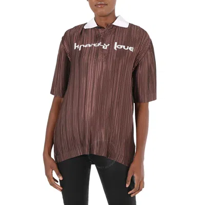 Burberry Open Box -  Krazy Love Print Pleated Polo Shirt In Brown