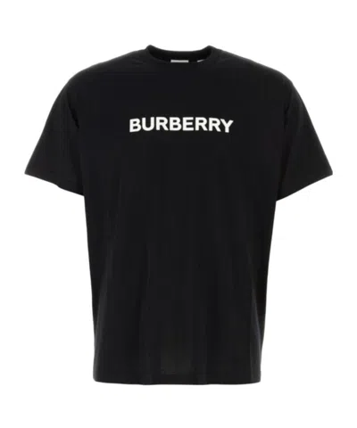 Burberry Men Black Crewneck T-shirt With Logo Lettering On The Front In Cotton Man