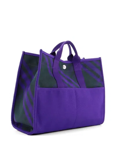 Pre-owned Burberry Open Shopper Check Canvas Large Tote Bag In Purple
