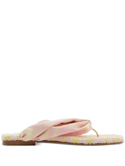 Burberry Check Print Leather Thong Sandals In White