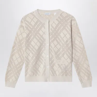 Burberry Openwork Cotton Mini Cardigan In Neutral
