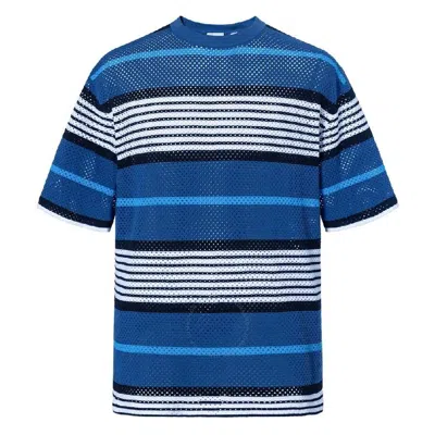 Burberry Openwork Striped Crewneck Oversized T-shirt In Rich Navy