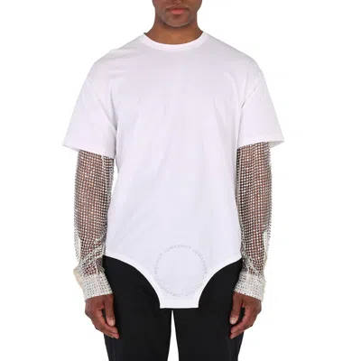 Burberry Optic White Cotton Cut-out Hem Crystal Sleeve Oversized T-shirt