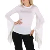 BURBERRY BURBERRY OPTIC WHITE LONG-SLEEVE EXAGGERATED PANEL DRAPED TOP