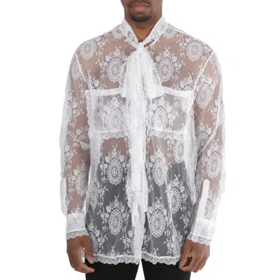 Burberry Optic White Oversized Tie-neck Chantilly Lace Shirt