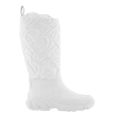 Pre-owned Burberry Optic White Rotherfield Quilted Monogram Rain Boots