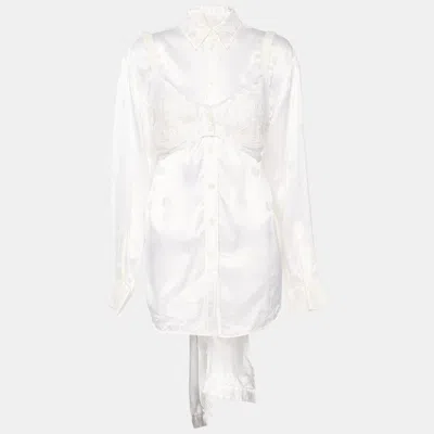 Pre-owned Burberry Optic White Satin And Lace Blouse Xs