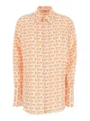 Burberry B-closure Print Silk Poplin Shirt In Orange