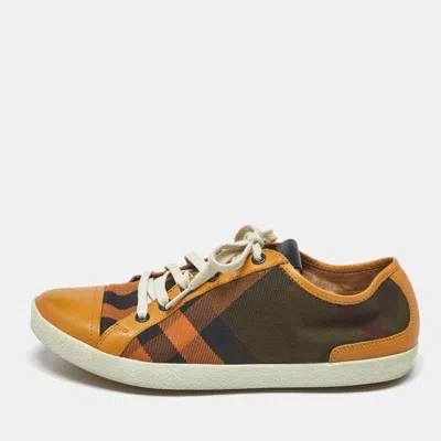 Pre-owned Burberry Orange Check Canvas And Leather Harrowby Sneakers Size 38