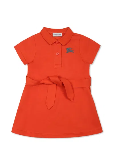 Burberry Orange Dress For Baby Girl With Equestrian Knight