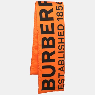 Pre-owned Burberry Orange Horseferry Printed Silk Puffer Scarf