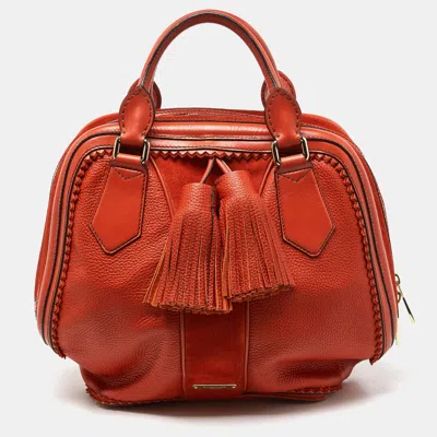 Pre-owned Burberry Orange Leather And Suede Tassel Satchel