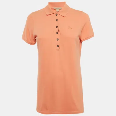 Pre-owned Burberry Orange Logo Embroidered Cotton Polo T-shirt M