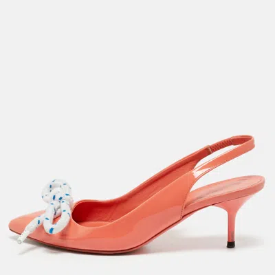Pre-owned Burberry Orange Patent Leather Fink Slingback Pumps Size 37.5