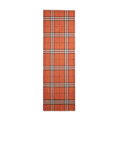 Burberry Orange Plaid Silk Wool Blended Scarf In Multicolor