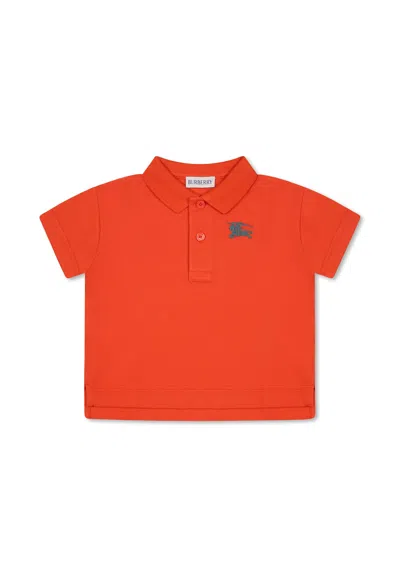Burberry Orange Polo Shirt For Baby Boy With Equestrian Knight