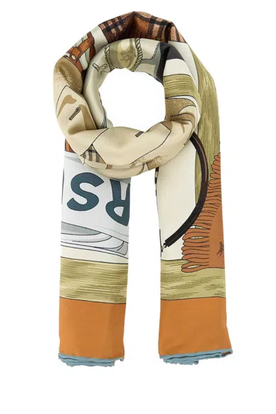 Burberry Silk Abstract Print Scarf In Multi
