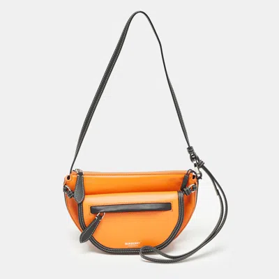 Pre-owned Burberry Orange/black Leather Mini Double Olympia Bag