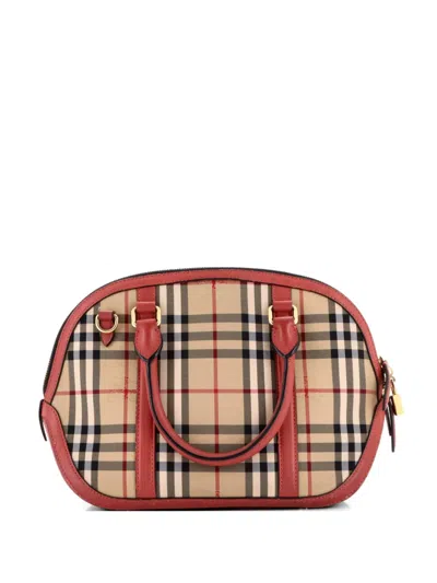 Pre-owned Burberry Orchard Bag Horseferry Check Canvas Medium Handbag In Neutral