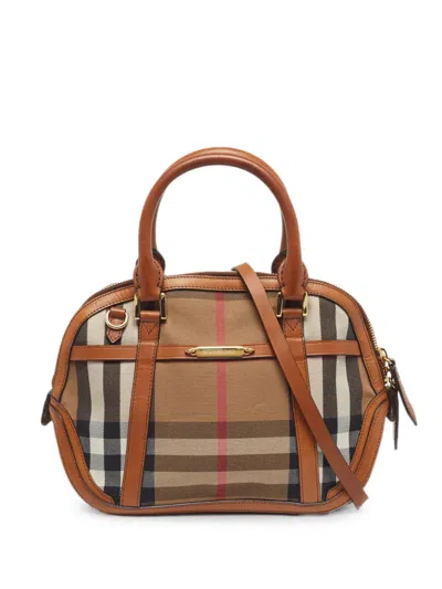Pre-owned Burberry Orchard House Check Tote Bag In Brown