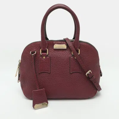 Pre-owned Burberry Orchard Small Burgundy Pebbled Leather Satchel