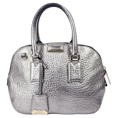 Pre-owned Burberry Orchard Small Satchel Bag In Metallic Silver Leather