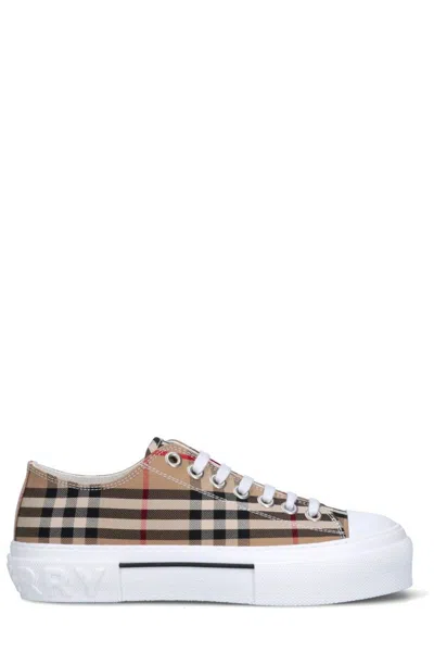 BURBERRY ORGANIC BEIGE VINTAGE CHECK SNEAKERS FOR MEN