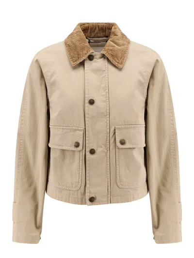 BURBERRY ORGANIC COTTON JACKET WITH CHECK LINING