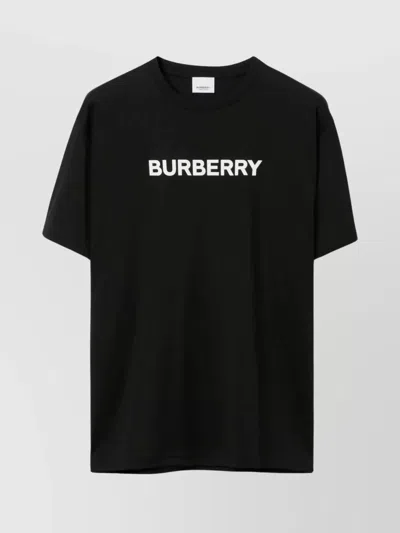 Burberry Organic Cotton Ribbed Crew-neck Logo-print T-shirt In Black