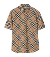 Burberry Short-sleeved Check Pattern Shirt With Button-down Collar In Yellow